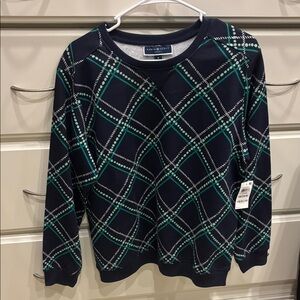 Karen Scott Sport Navy Sweatshirt with Green and White Plaid Accent - M